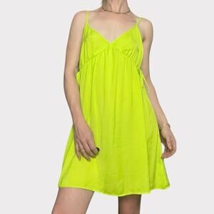 Divided Fluorescent Highlighter V-Neck A-Line Billowy Mini Dress
